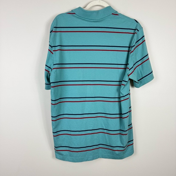 Lacoste Polo Mens 7 Large Teal Blue Red Stripe Short Sleeve Preppy Short Sleeve - Picture 2 of 8